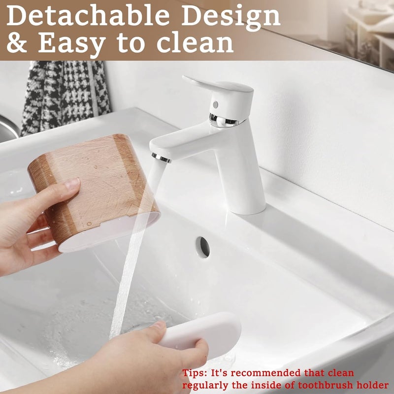 Chintu Toothbrush and Toothpaste Holder with Divider for Bathroom Countertop Organizer, 2 Slots Electric Toothbrush Holders Storage Caddy Drainage for Family, Kids(Wood Grain) - Image 3